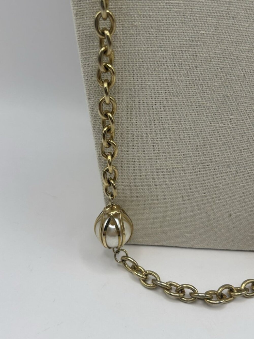 Vintage Gold Tone Chain Faux Pearl Bead Station Necklace Long 30” Cottagecore - Picture 5 of 15